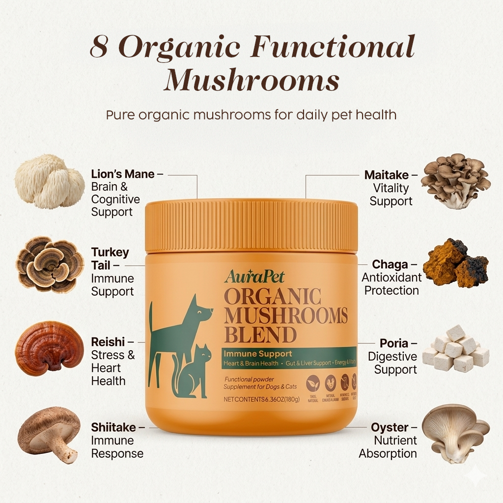 AuraPet - Organic Mushrooms Blend for Dogs and Cats